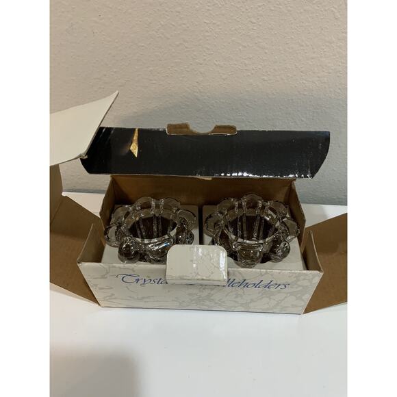 Vtg Clear Heavy Crystal Candleholder Candlestick Holder Taper Flower Shape NOS - Picture 9 of 14